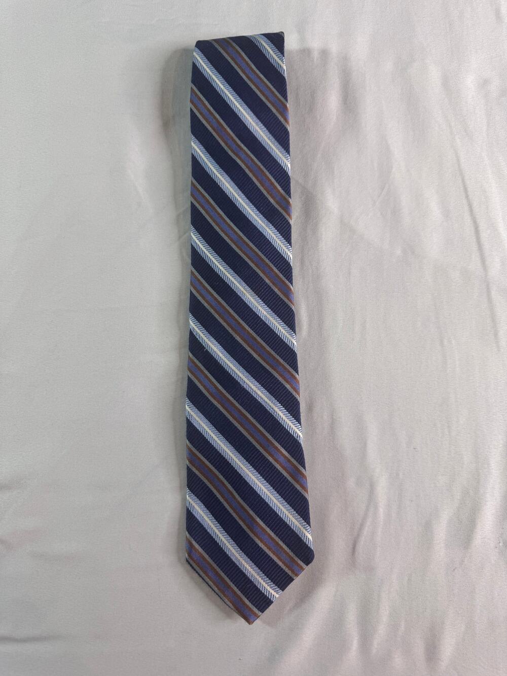 Robert Talbott Best of Class Silk Tie Navy Blue Orange Stripe Handsewn USA